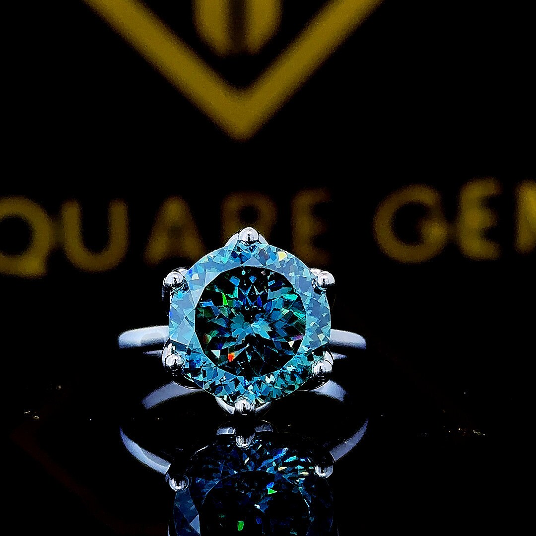 7.70CT Antique Portuguese Cut Blue Moissanite Engagement Ring, Comfort Fit Solitaire Ring, Wedding Ring, 6 Claw Prongs Anniversary Ring