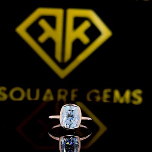 2,33 CT wydłużony pierścionek zaręczynowy z Moissanite w szlifie poduszkowym, pierścionek z oprawą typu Bezel, pierścionek ślubny z obrączką z 14-karatowego różowego złota, prezent dla niej