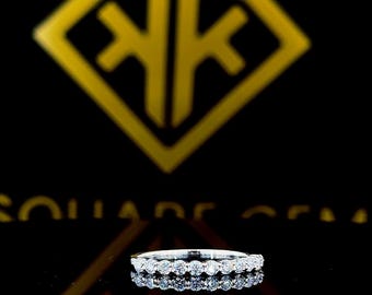 Fede nuziale con diamanti coltivati in laboratorio: anello impilabile rotondo da 0,50 ct in oro 14k