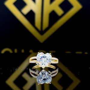 Unique 2.05 CT White Heart Cut Moissanite Engagement Ring, Moissanite Ring For Women Anniversary Gift For Love, 14K Yellow Gold Ring