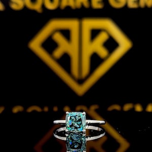 2.16Ct Cushion Cut Cyan Blue Moissanite Engagement Ring, Hidden Halo Wedding Ring, Moissanite Anniversary Handmade Ring, Ring Gift for Women