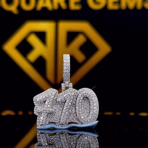 Colgante de hip hop con número personalizado, colgante con dije, colgante de hip hop con número para hombre, colgante de moissanita, joyería de hip hop Ice Out, plata de ley 925