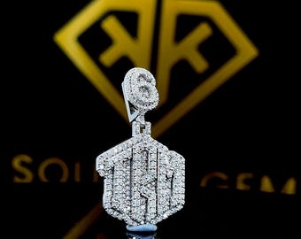 Custom Number Hip Hop Pendant, Charm Pendant, Men's Hip Hop Number Pendant, Moissanite Pendant, Ice Out Hip Hop Jewelry, 925 Sterling Silver