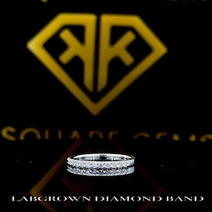 2mm Lab Created Diamond Wedding Band Womens Pave Half Eternity Wedding Ring in 14K Solid White Gold Available in Yellow Gold and Rose Gold