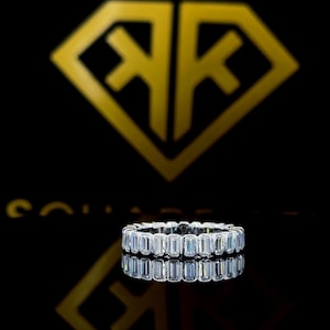 3.00TCW Emerald Cut Colorless Moissanite Engagement Band, Full Eternity Wedding Band, Matching Band, Anniversary Band, 14K White Gold