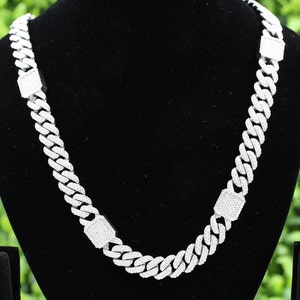 Miami Cuban Link z kwadratowym łańcuszkiem dla mężczyzn, srebro próby 925 VVS Moissanite Diamond 28,55 Ct, męski łańcuszek Ice Cuban Link o długości 18 cali