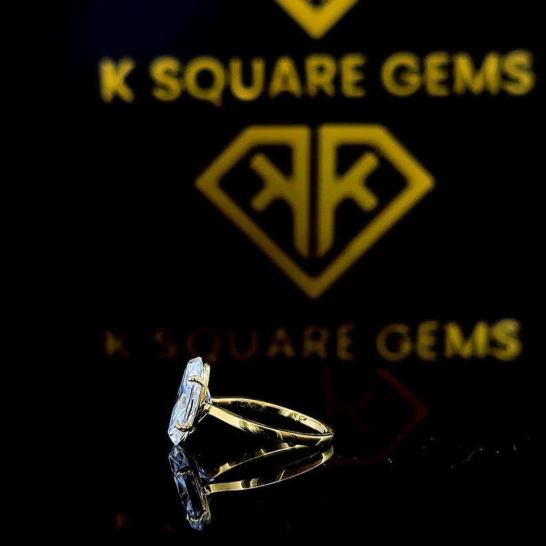 4.10 Ct Elongated Oval Moissanite Solitaire Ring: 14K Yellow Gold image 4