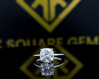 1 Ct To 5 Ct White Cushion Cut Moissanite Ring / Solitaire Moissanite Anniversary Gift For Her / Engagement Ring / Valentine Gift For Love