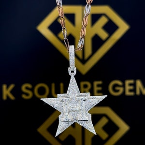 Colgante de moissanita personalizado, letra H personalizada de VVS Moissanite en colgante, colgante de moissanita VVS, colgante de moissanita VVS de hip hop de plata
