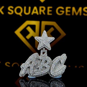 Pingente de Hip Hop com Letra Personalizada, Personalize Sua Letra da Sorte, Pingente de Número de Hip Hop Masculino, Pingente de Moissanite, Joias de Hip Hop Ice Out