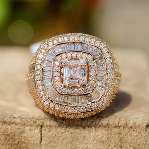 VVS1 Moissanite Hip Hop Ring: 14K Rose Gold Trendy Design