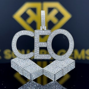 Pingente de hip hop com carta personalizada, pingente de palavra CEO, pingente de hip hop masculino, pingente de moissanite, joias de hip hop Ice Out, prata esterlina 925