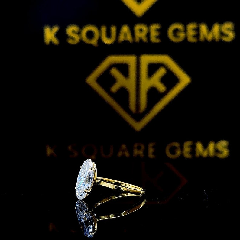 4.10 Ct Elongated Oval Moissanite Solitaire Ring: 14K Yellow Gold image 3