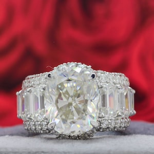 14K White Gold Wedding Ring, Elongated Cushion Cut White Moissanite Ring, Bridal Ring Set, Moissanite Engagement Ring For Her