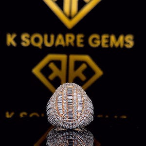 Baguette & Round Cut Moissanite Diamond Men&#39;s Hip Hop Ring, 925 Silver Custom VVS Moissanite Engagement Ring, Iced out Statement Ring