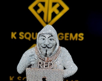 Iced Out Moissanite 3D Charakter Anhänger - Sterling Silber Custom Charm