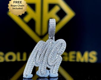 Colgante de letra de moissanita personalizado: joyería hip hop de plata de ley con incrustaciones de diamantes.