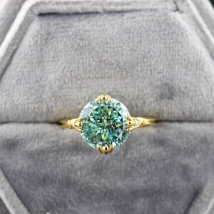 5.10CT Antique Portuguese Cut Blue Color Moissanite Engagement Ring/Yellow Gold Ring/ Moissanite Wedding Ring/ Fish Tail Prong, Gift For Her