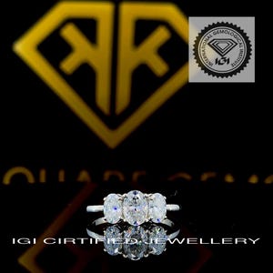 IGI CERTIFIED 1.00 Carat E VS1 Oval Three Stone Diamond Engagement Ring, Lab Grown Diamond Wedding Engagement Ring, 14k White Gold