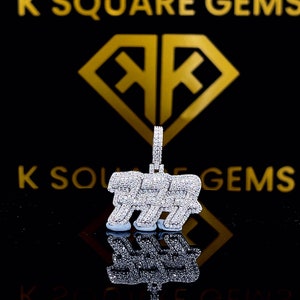 Colgante de hip hop con número personalizado, personaliza tu número de la suerte 777, colgante pequeño de hip hop con número, colgante de moissanita, joyería de hip hop con estilo.