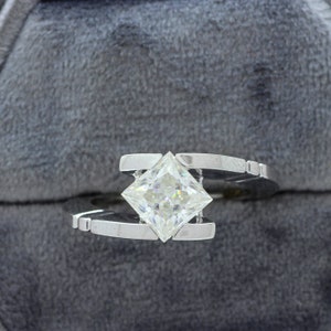 1.88 Ct D White Princess Moissanite Ring, Tension Set Princess Cut Moissanite Solitaire Wedding Ring, Promise Ring, Silver Engagement Ring