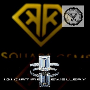 3.00 carat IGI Certified E Color VS1 Clarity Emerald Cut Lab Grown Diamond Solitaire Hidden Halo Engagement Ring 14k White Gold