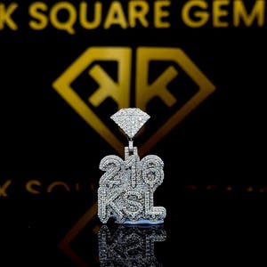Pingente de Hip Hop com Número Personalizado, Personalize Sua Letra da Sorte, Pingente Pequeno de Número de Hip Hop, Pingente de Prata Moissanite, Joias de Hip Hop Ice Out