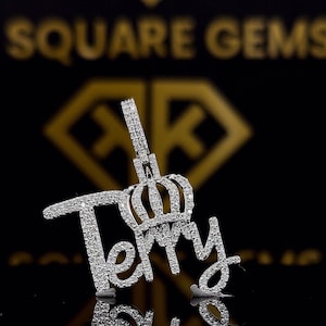 Customized Iced Out Name VVS Moissanite Pendant In 925 Sterling Silver, Custom Letter Name Moissanite Pendant, Silver Hip Hop Pendant