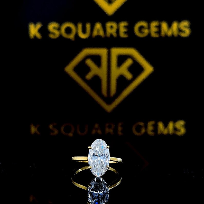 4.10 Ct Elongated Oval Moissanite Solitaire Ring: 14K Yellow Gold image 1