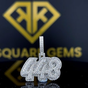 Colgante de hip hop con número personalizado, colgante de encanto, colgante de número de hip hop para hombres, colgante de moissanita, joyería Ice Out Hip Hop, oro blanco de 14 quilates