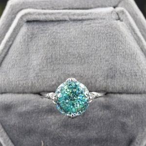 5.10CT Antique Portuguese Cut Blue Color Moissanite Engagement Ring/ White Gold Ring/ Moissanite Wedding Ring/ Fish Tail Prong, Gift For Her