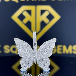 Colgante de mariposa de estilo hip hop helado, colgante con dije, colgante de hip hop, colgante de moissanita, joyería de hip hop, plata de ley 925