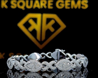Pulsera de eslabones con diseño de ojo malvado personalizada con acabado helado, diamante moissanita de calidad VVS1, probador de diamantes aprobado, plata esterlina 925 de alta calidad