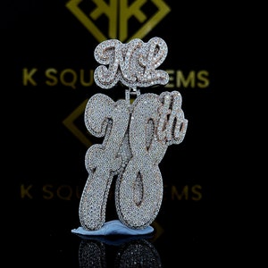 Pingente de número personalizado de moissanite VVS, pingente de número da sorte, pingente de moissanite VVS, pingente de moissanite prata hip hop VVS, presente de aniversário