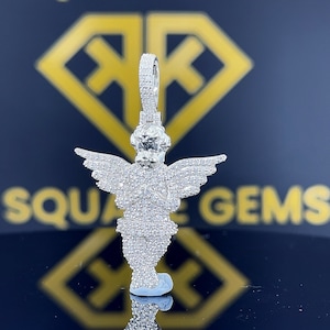 925 plata esterlina bebé ángel querubín manos orando colgante helado colgante de hip hop, colgante de moissanita, joyería de hip hop
