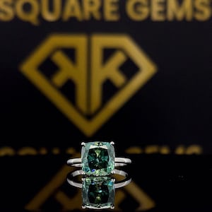 5.28 CT Cushion Cut blue Green Moissanite Engagement Ring, Wedding Ring, Bridal Set, Anniversary Gift, Solitaire Ring, Handmade Ring