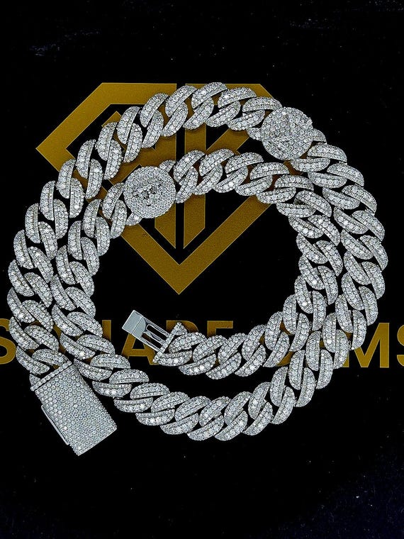 13mm Moissanite Diamond Miami Cuban Link Chain: 925 Sterling
