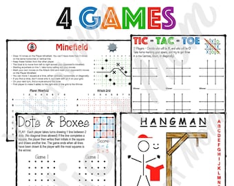 4 Pencil Paper Games - Printable/Digital Download