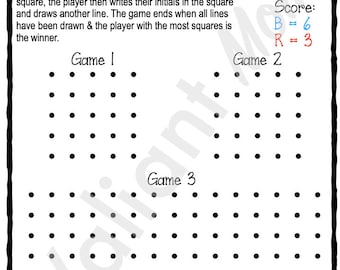 Dots and Boxes Game - Printable/Digital Download for Kids & Road Trip Activity