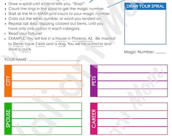 MASH Game / Predict Your Future - Printable/Digital Download