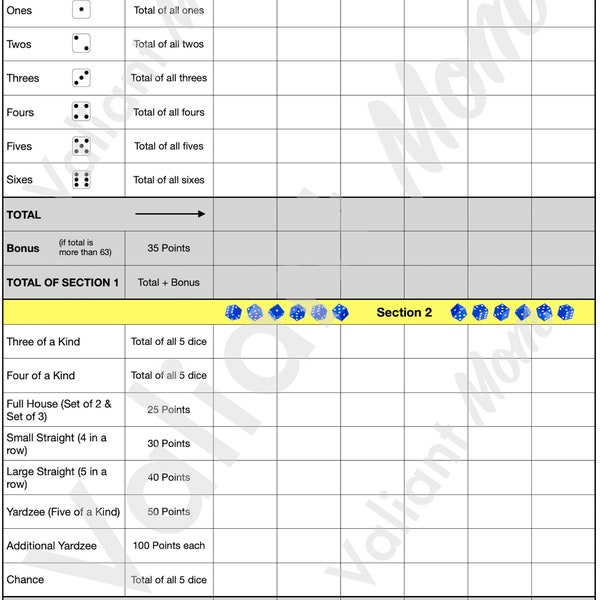 Yahtzee Score Card/Sheet - Printable/Digital Download