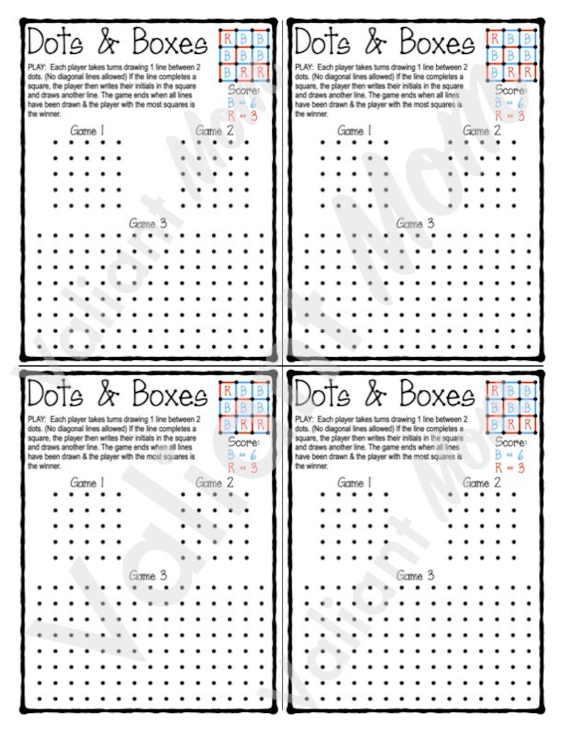 Dots and Boxes Game Printable/digital Download for Kids & Road Trip