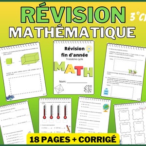 MATHEMATICAL REVISION book printable in French | 5th and 6th year of elementary school, 3rd cycle | Printable Teacher Resource | PDF