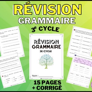 GRAMMAR REVISION workbook printable in French | 5th and 6th year of elementary school, 3rd cycle | Printable teacher resource