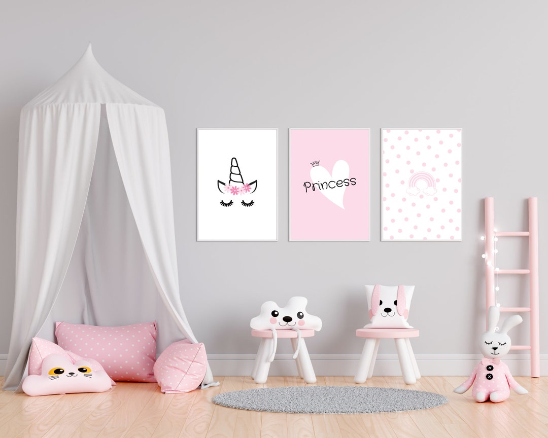 Printable Princess Unicorn Rainbow Set of 4 Nursery Art Prints, Girl ...
