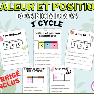 Workbook 1st cycle printable in French| Value and position of numbers | MATHEMATICS| Resource for teachers to print PDF