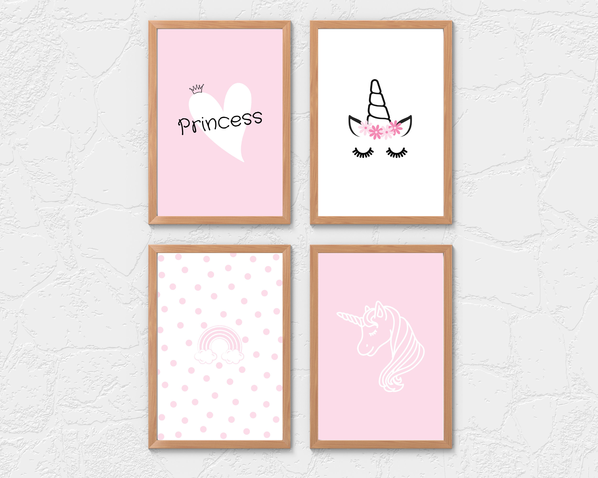 Printable Princess Unicorn Rainbow Set of 4 Nursery Art Prints, Girl ...