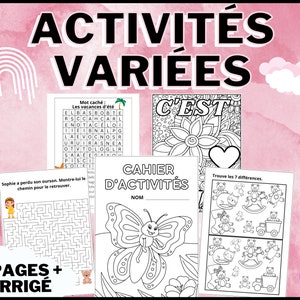 French Printable Varied Activity Book | Preschool and primary | Coloring Book, Addition, Hidden Words | DIGITAL DOWNLOAD