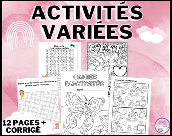 French Printable Varied Activity Book | Preschool and primary | Coloring Book, Addition, Hidden Words | DIGITAL DOWNLOAD