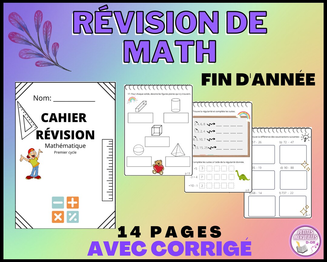 MATHEMATICAL REVISION Book Printable in French | 1st and 2nd Year of ...